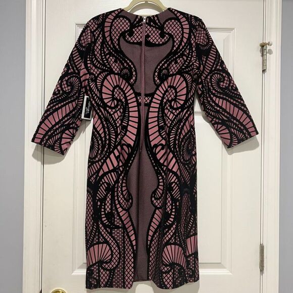 NWT Beige by ECI Mauve Pink Black Three Quarter Sleeve Sheath Dress Size 8 - Picture 9 of 11